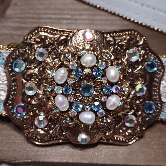 Blue Pearl Sparkle Statement Belt Unmarked - Picture 3 of 16